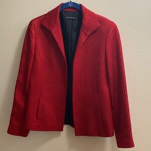 Lafayette 148 New York Silk Blend Open Blazer Red Textured Stripes Women’s 8
